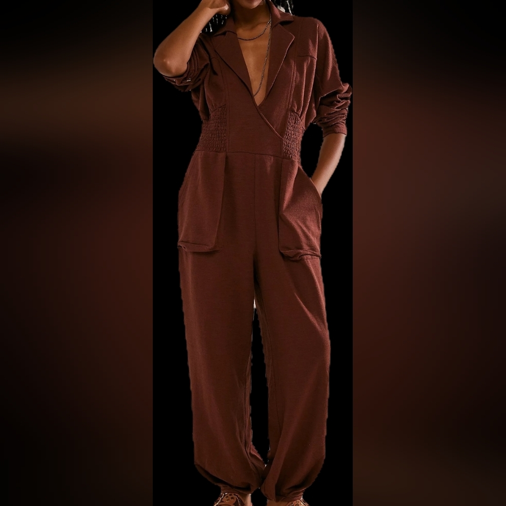 Free People Beach Elegant Brown Jumpsuit for Women
